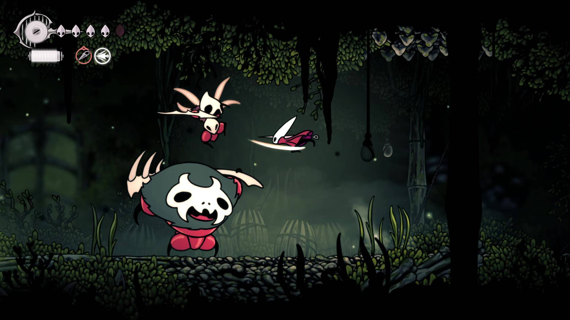 Screenshot of Hollow Knight: Silksong showing paths through various different miscellaneous quest regions in Act 1.