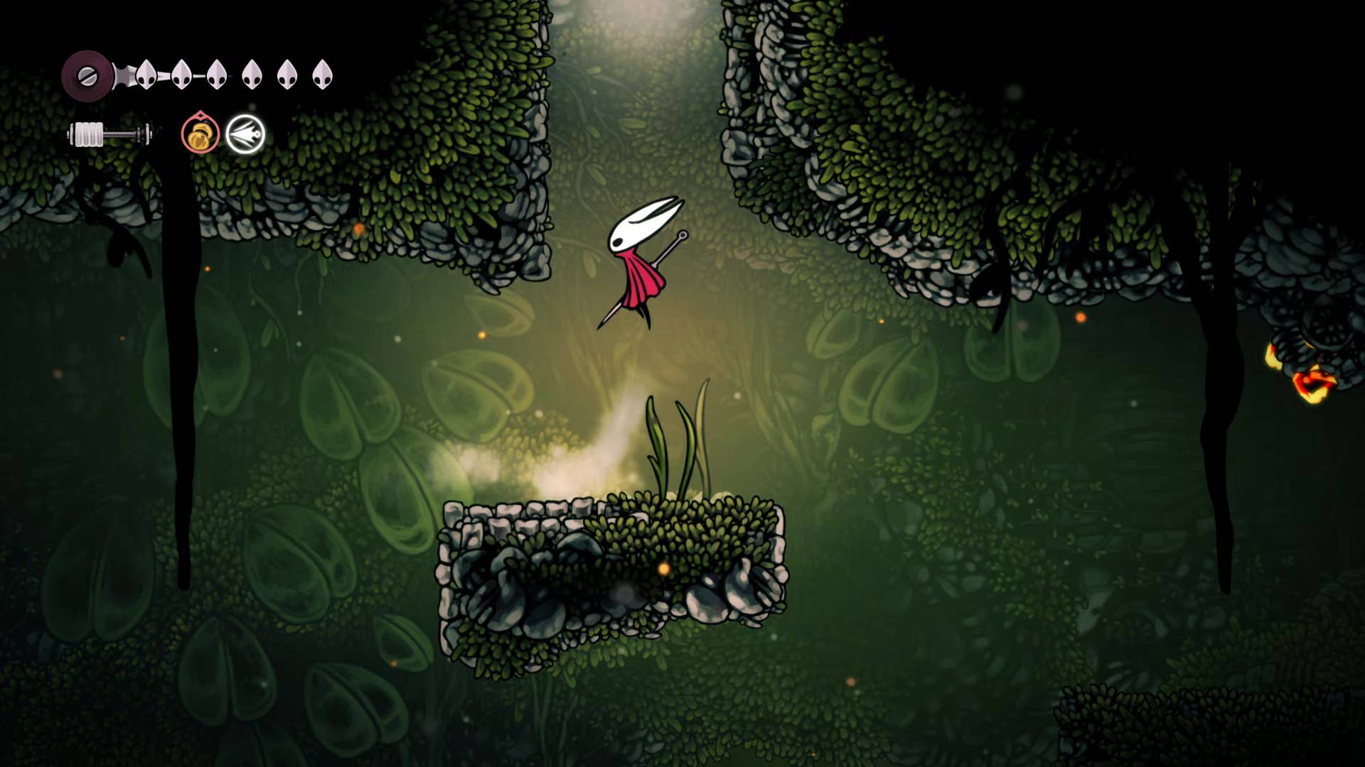 Screenshot of Hollow Knight: Silksong showing paths through various different miscellaneous quest regions in Act 1.