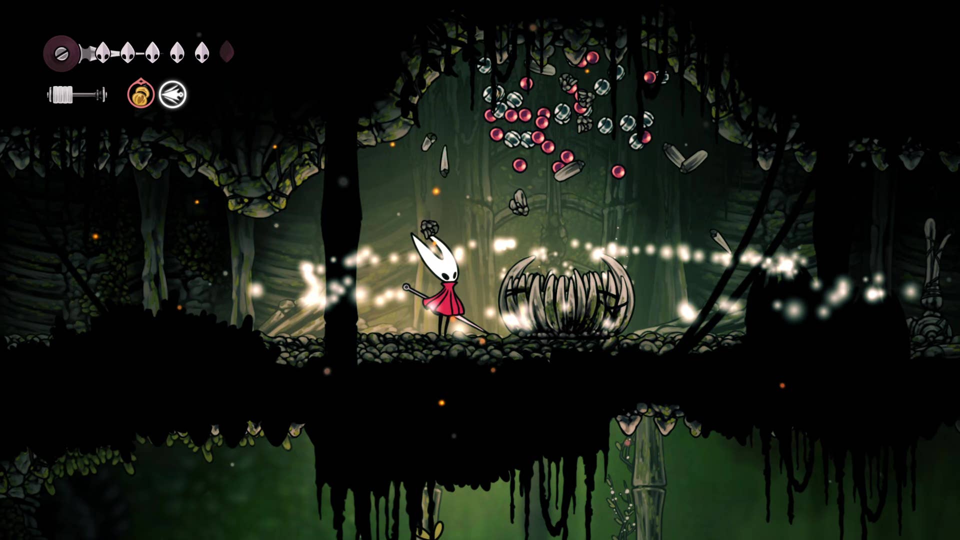 Screenshot of Hollow Knight: Silksong showing paths through various different miscellaneous quest regions in Act 1.
