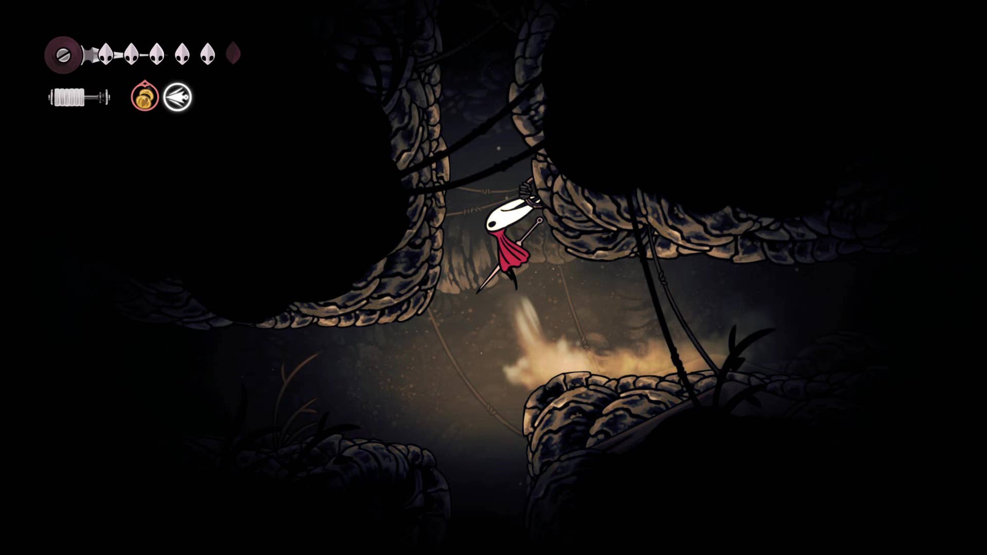 Screenshot of Hollow Knight: Silksong showing paths through various different miscellaneous quest regions in Act 1.