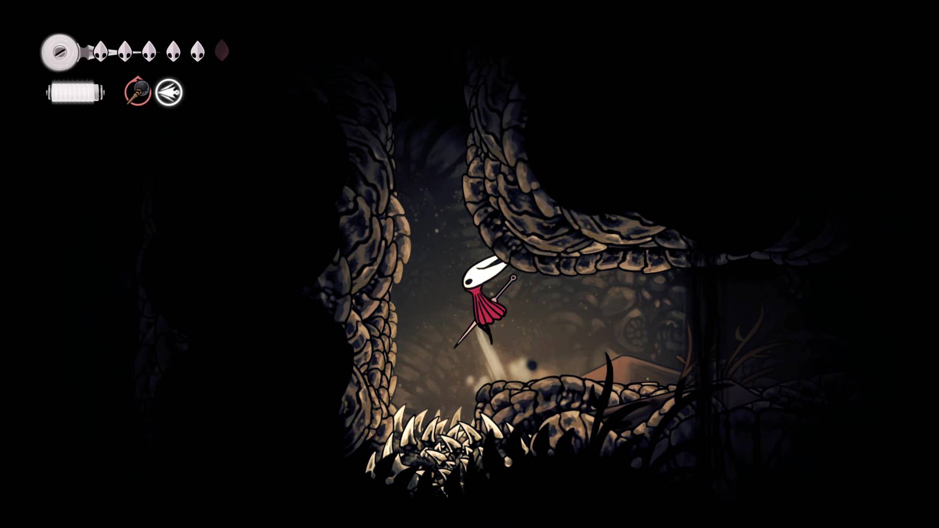 Screenshot of Hollow Knight: Silksong showing paths through various different miscellaneous quest regions in Act 1.
