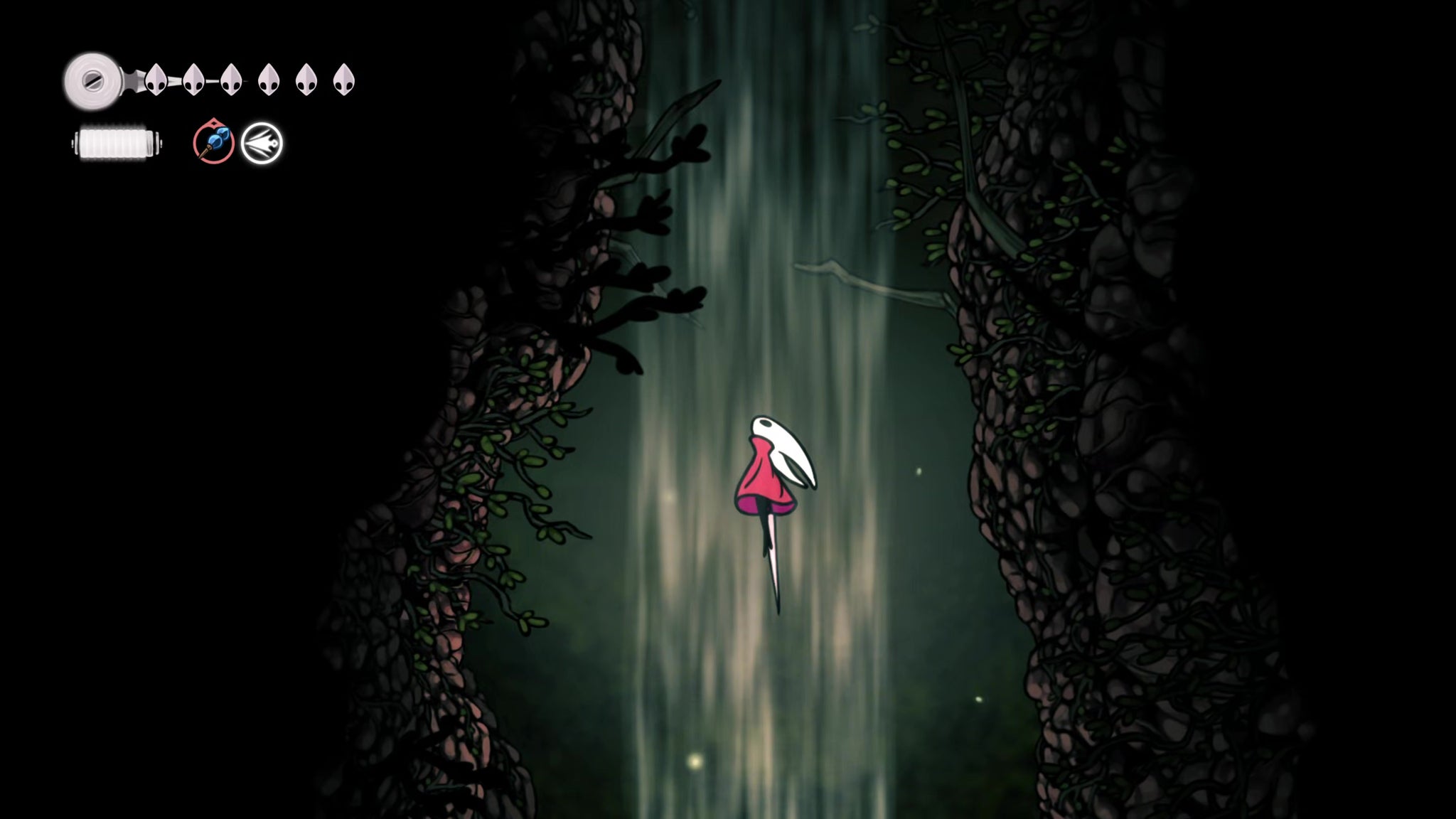 A screenshot of Hollow Knight: Silksong showing the path through Greymoor. - 4
