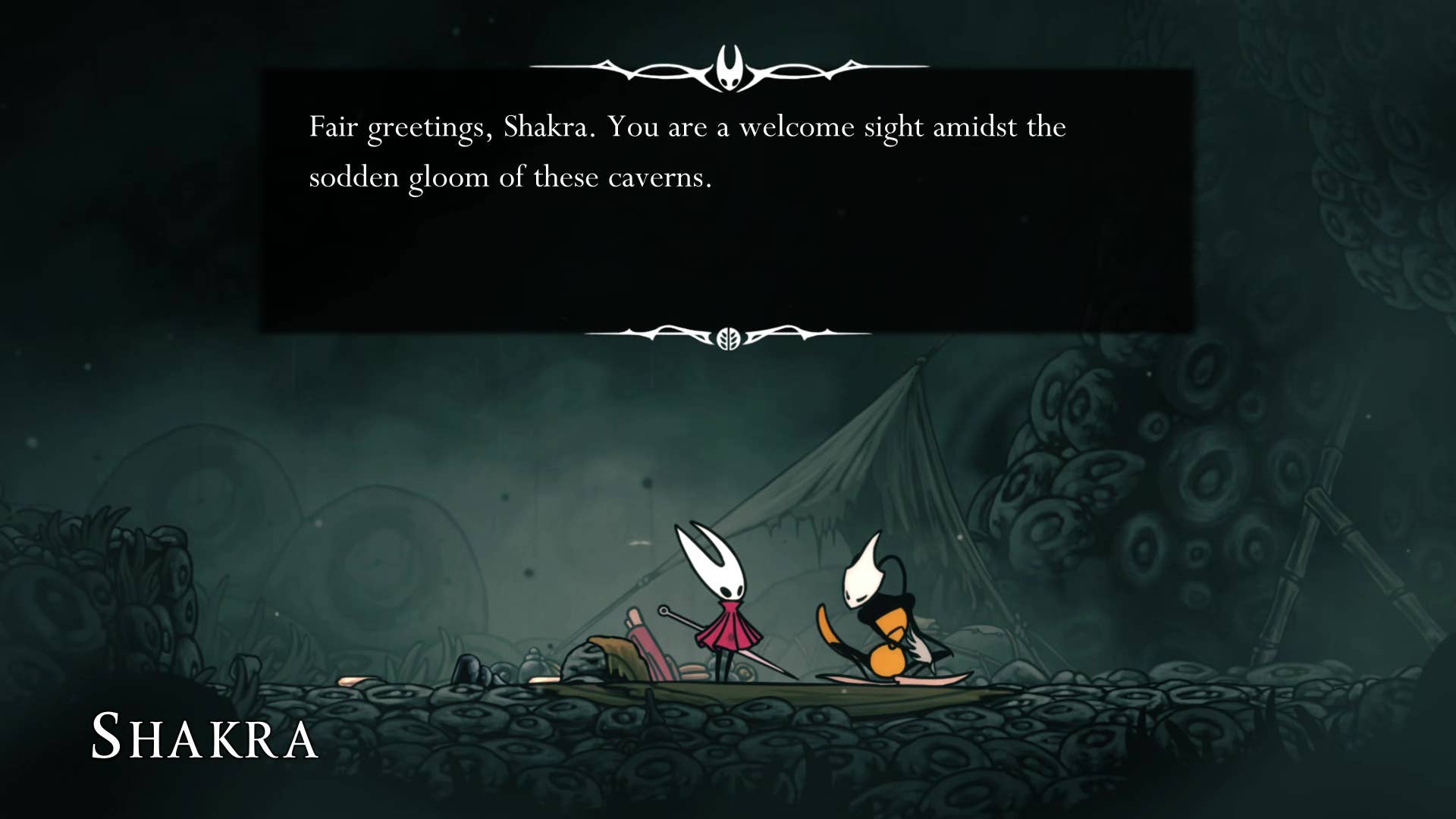 Hollow Knight screenshot: Silkson showing the path through Greymore.