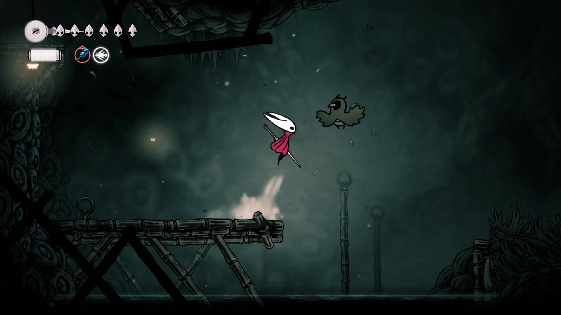Hollow Knight screenshot: Silkson showing the path through Greymore.