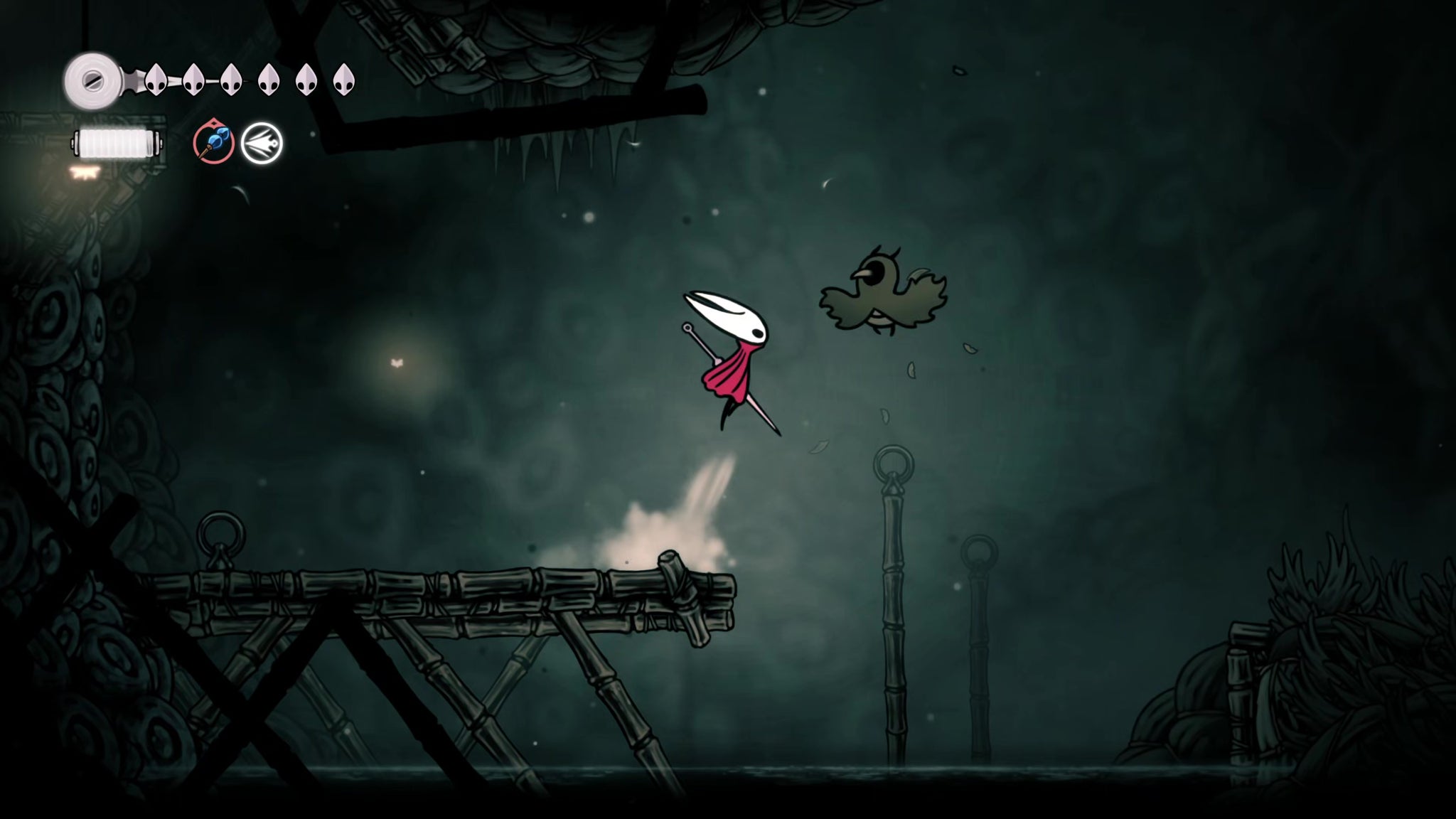 A screenshot of Hollow Knight: Silksong showing the path through Greymoor. - 5