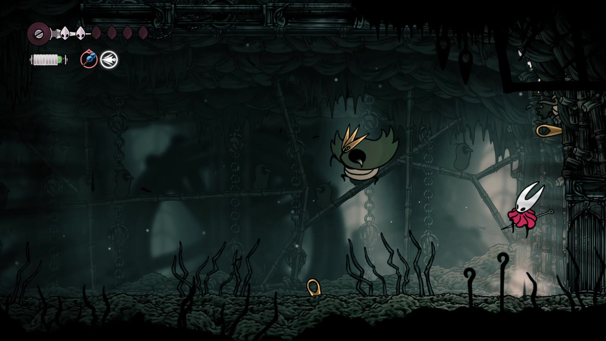 A screenshot of Hollow Knight: Silksong showing the path through Greymoor. - 6