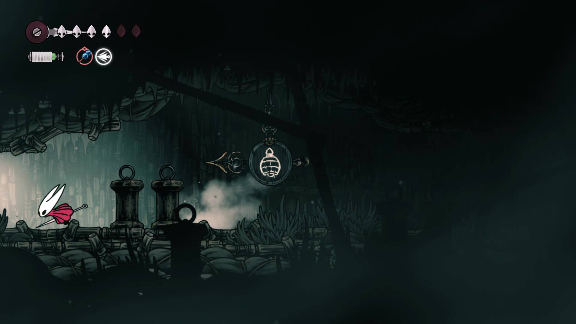 Hollow Knight screenshot: Silkson showing the path through Greymore.