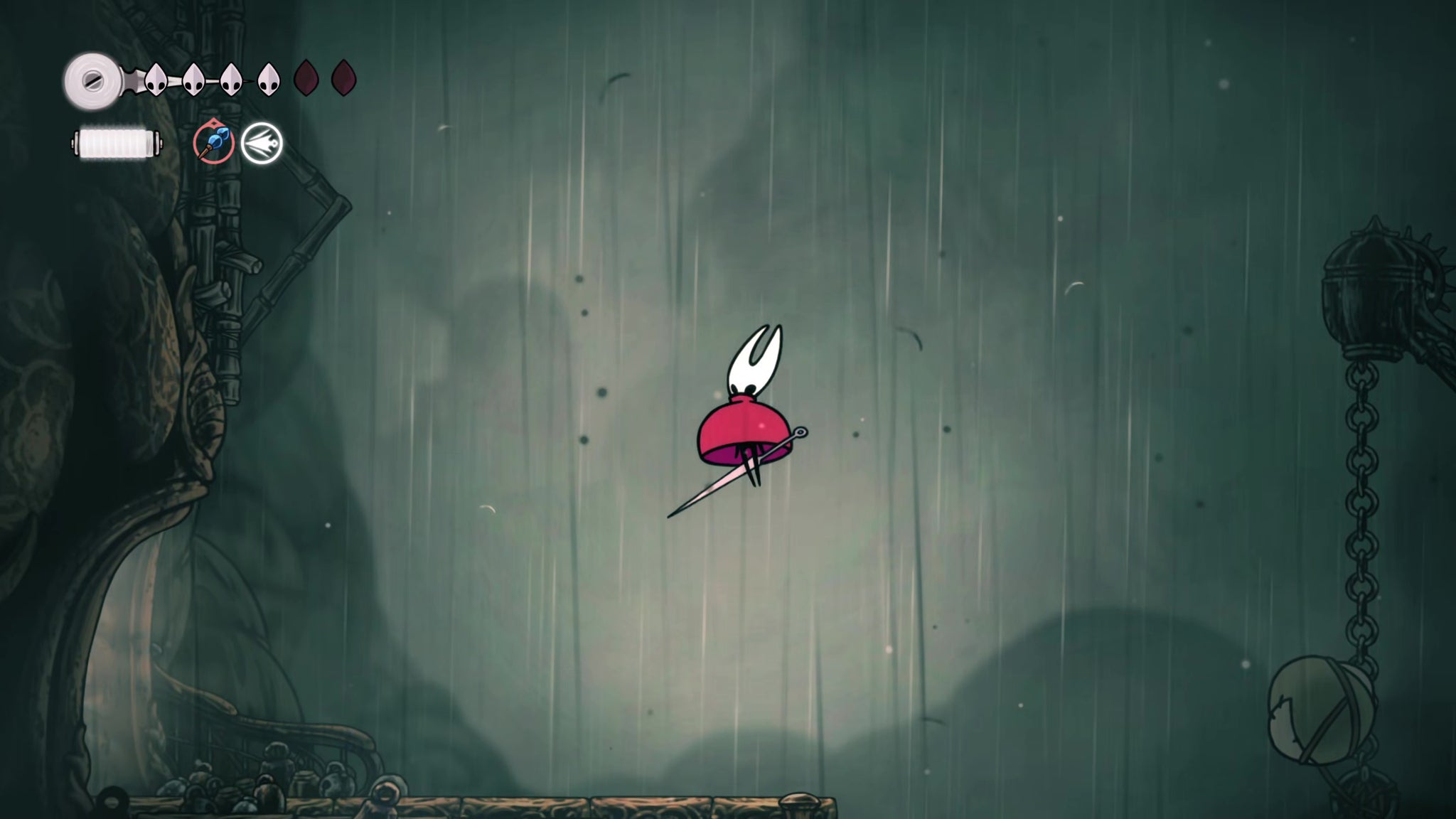 A screenshot of Hollow Knight: Silksong showing the path through Greymoor. - 8