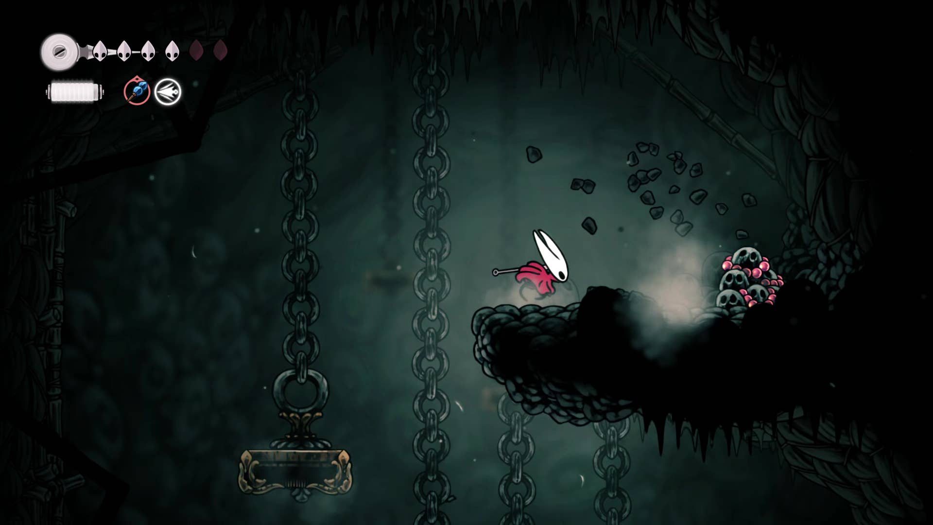 Hollow Knight screenshot: Silkson showing the path through Greymore.
