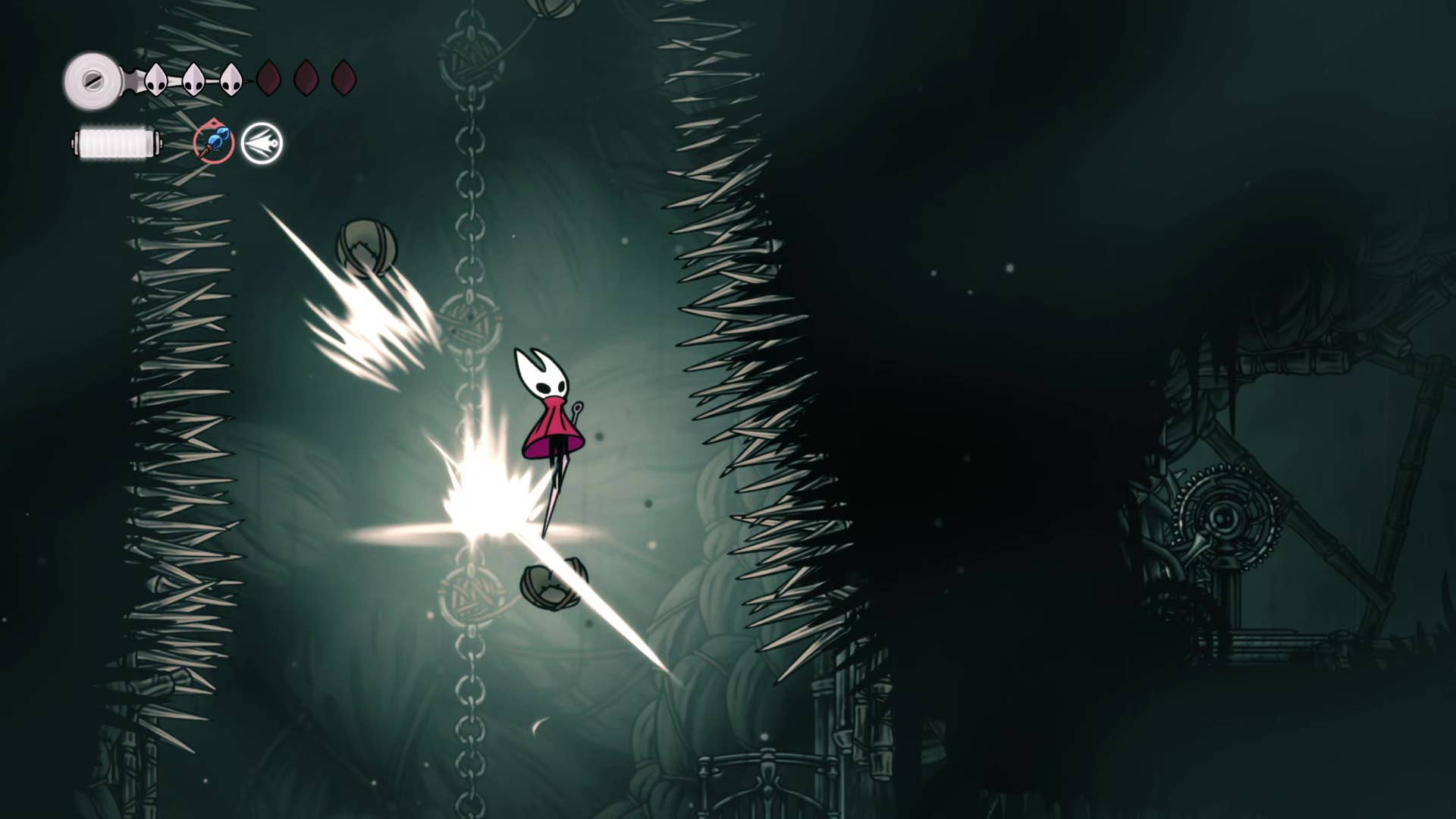 Hollow Knight screenshot: Silkson showing the path through Greymore.