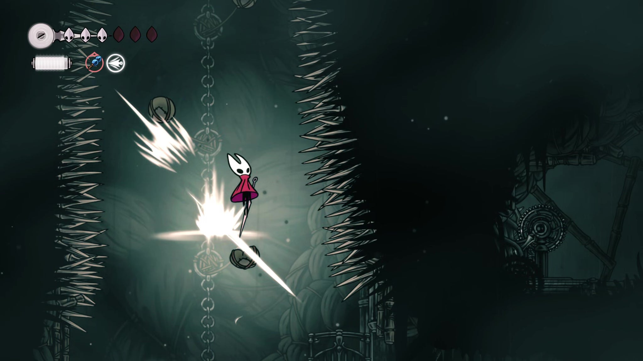 A screenshot of Hollow Knight: Silksong showing the path through Greymoor. - 11