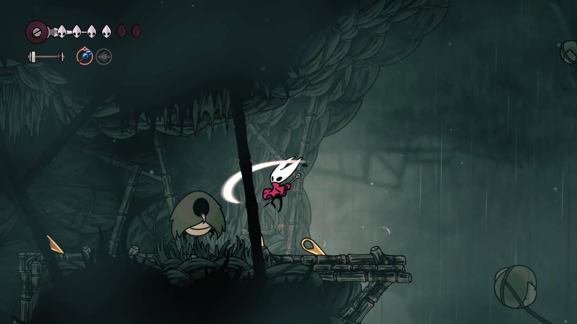 Hollow Knight screenshot: Silkson showing the path through Greymore.