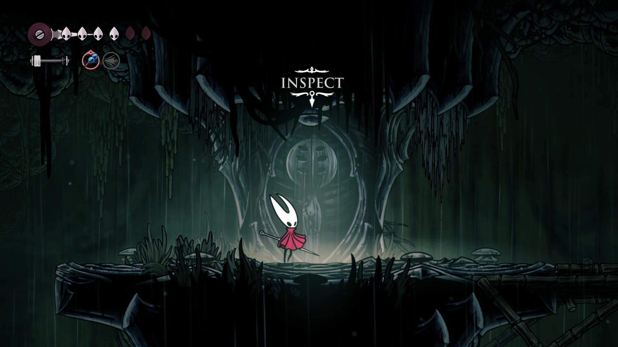 A screenshot of Hollow Knight: Silksong showing the path through Greymoor. - 12