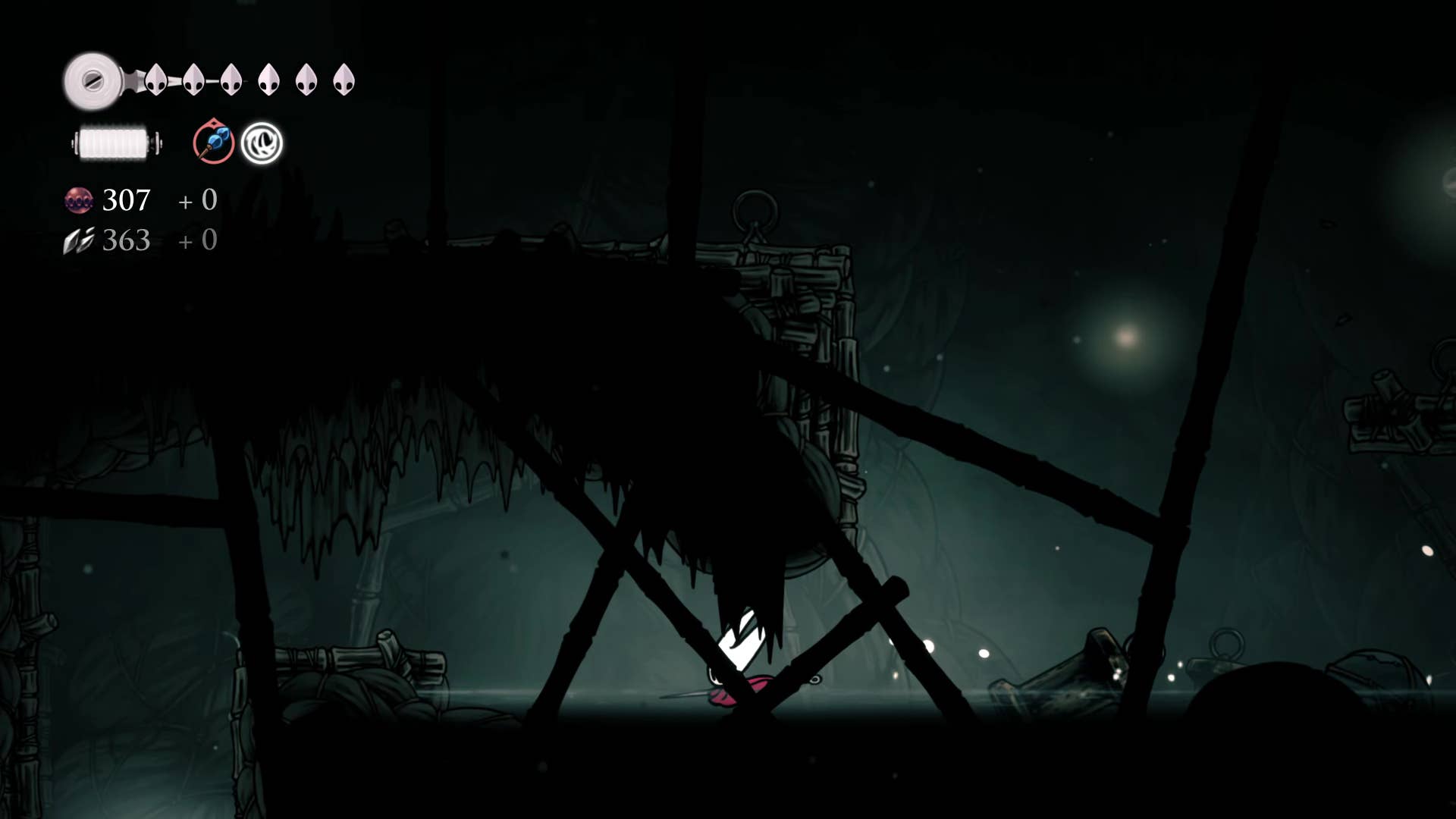 Hollow Knight screenshot: Silkson showing the path through Greymore.