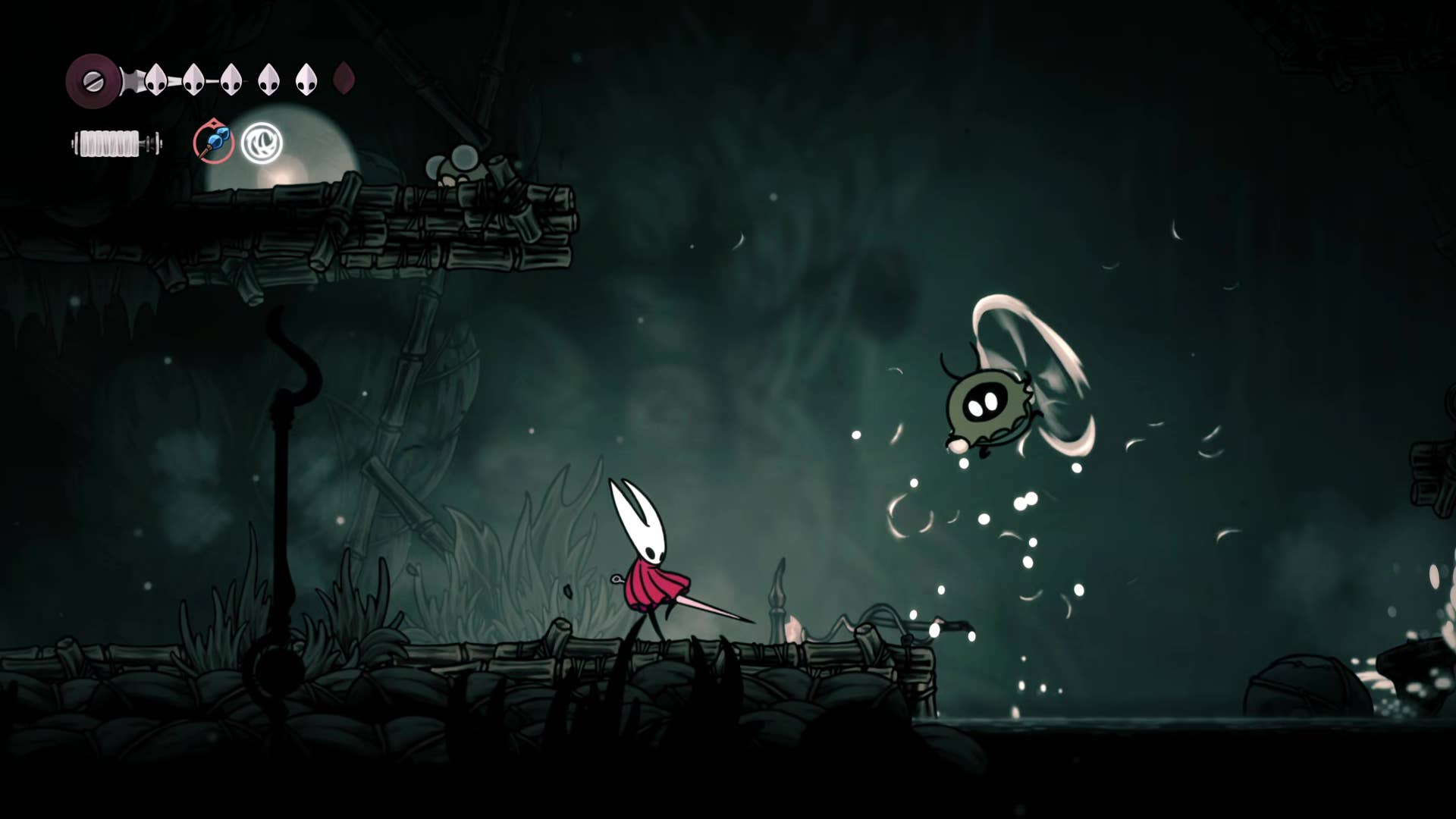 Hollow Knight screenshot: Silkson showing the path through Greymore.