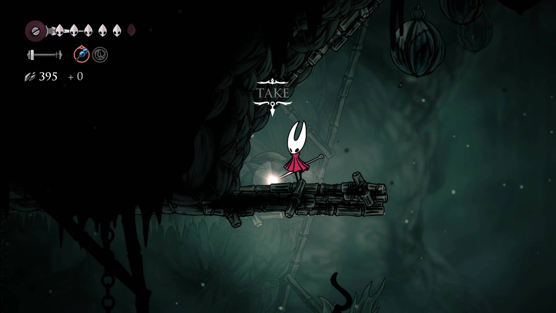 Hollow Knight screenshot: Silkson showing the path through Greymore.