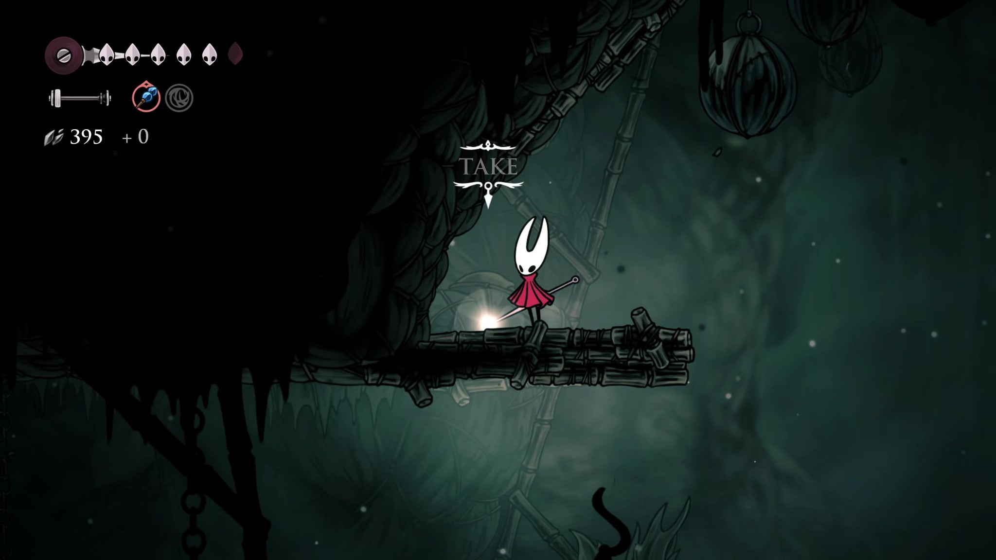 A screenshot of Hollow Knight: Silksong showing the path through Greymoor. - 19