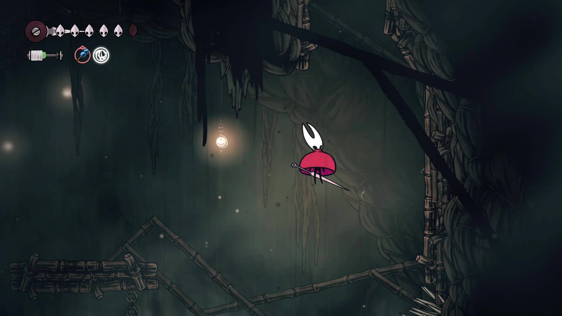 Hollow Knight screenshot: Silkson showing the path through Greymore.