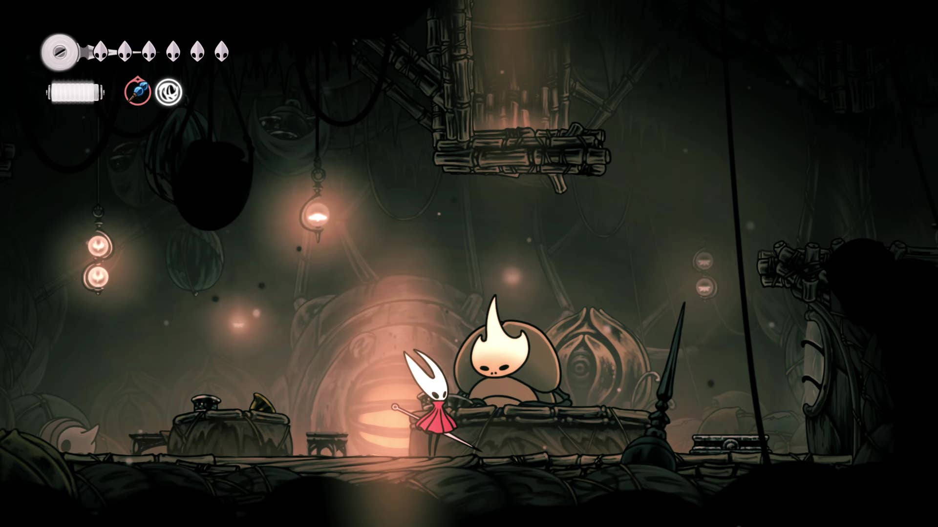 Hollow Knight screenshot: Silkson showing the path through Greymore.