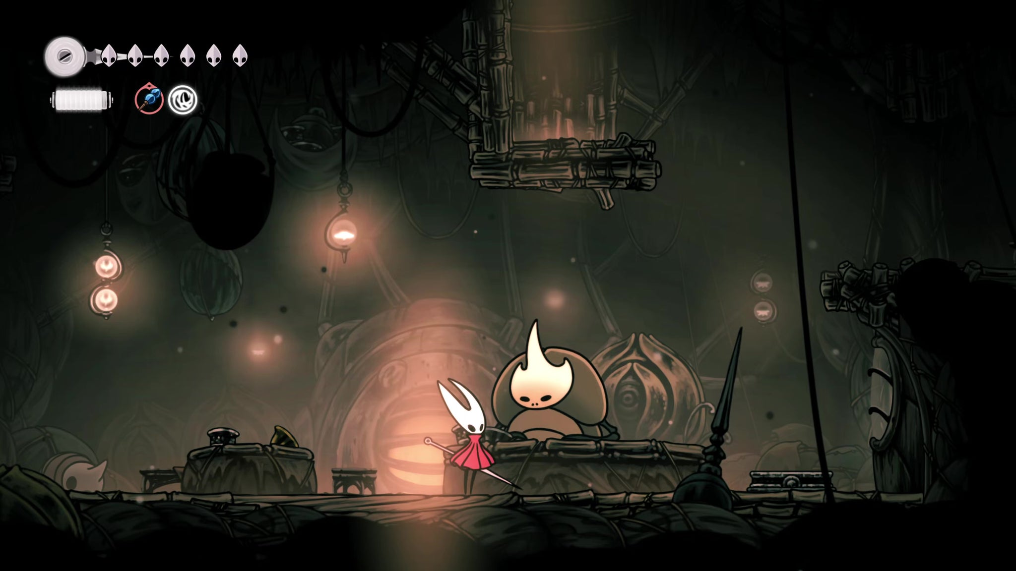 A screenshot of Hollow Knight: Silksong showing the path through Greymoor. - 31