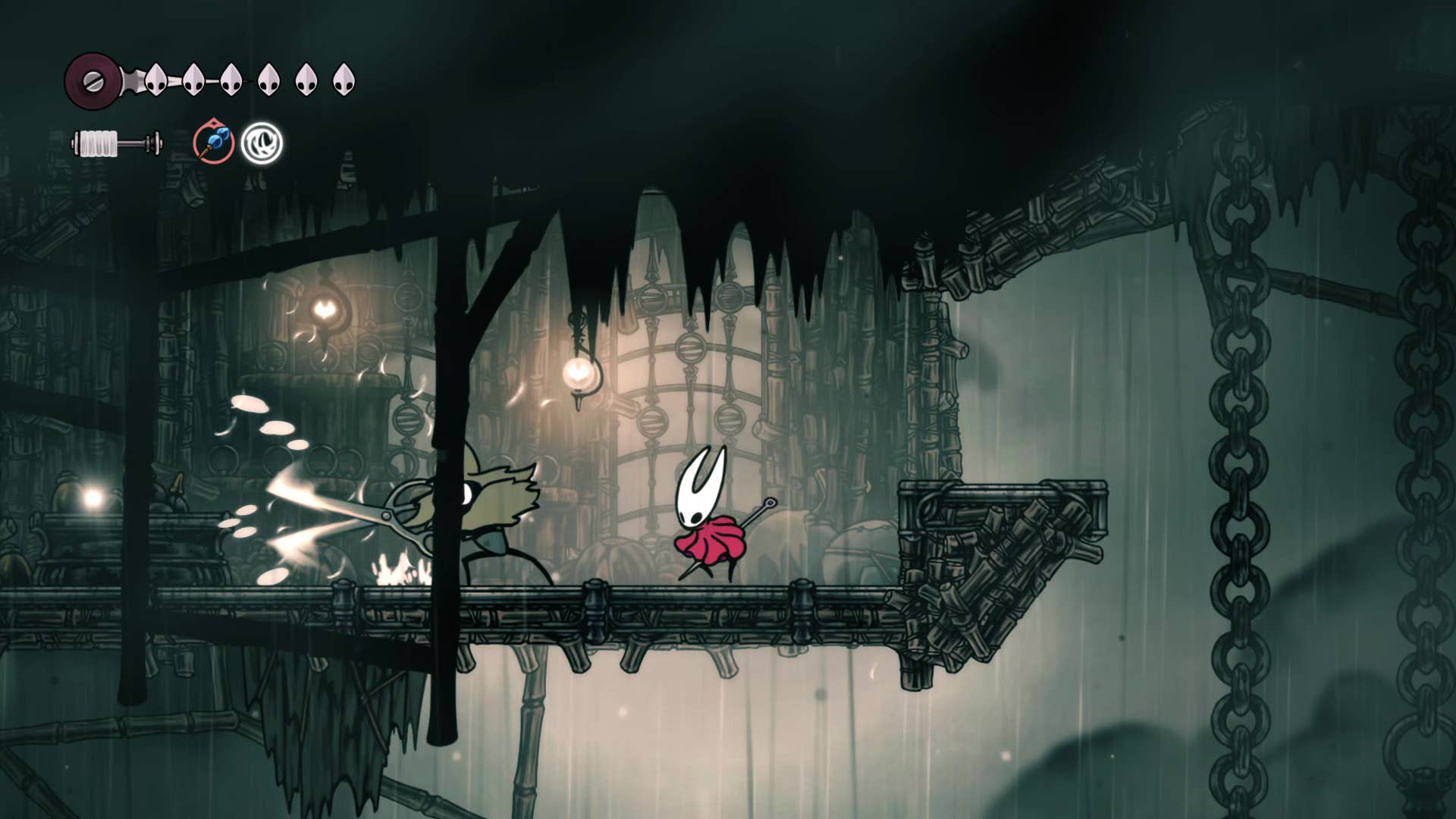 Hollow Knight screenshot: Silkson showing the path through Greymore.