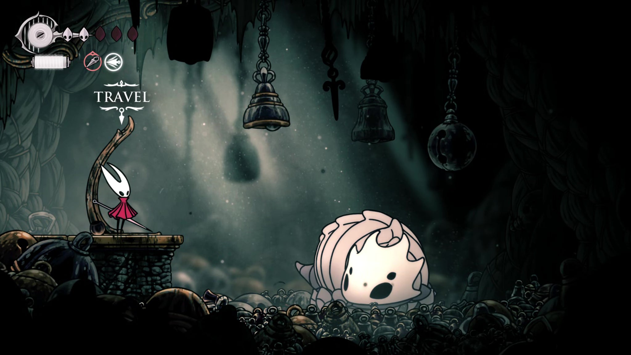 A screenshot of Hollow Knight: Silksong showing the path through Greymoor. - 35