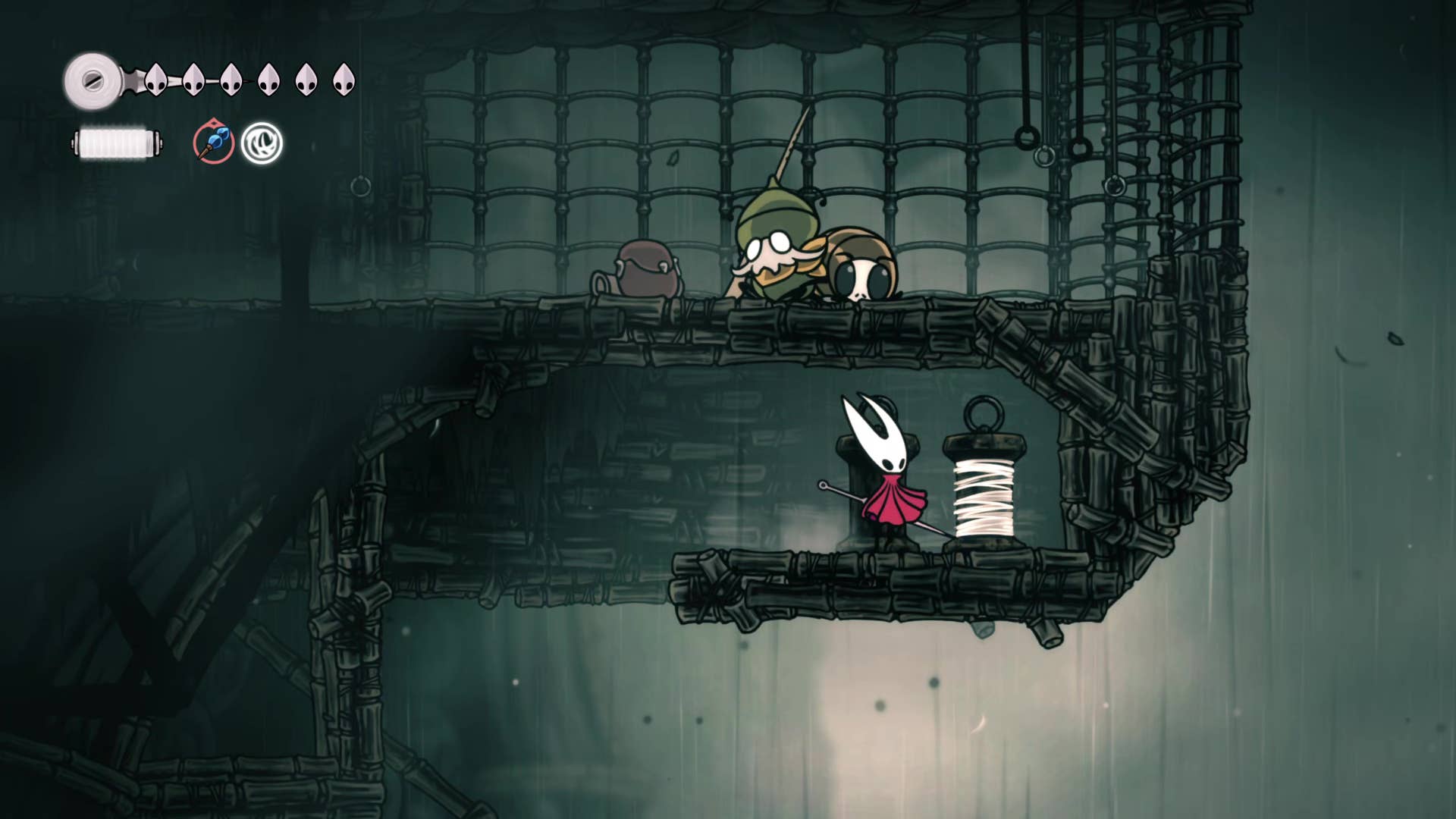 Hollow Knight screenshot: Silkson showing the path through Greymore.