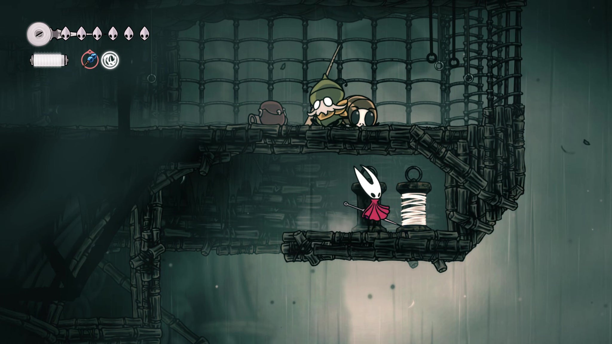 A screenshot of Hollow Knight: Silksong showing the path through Greymoor. - 36