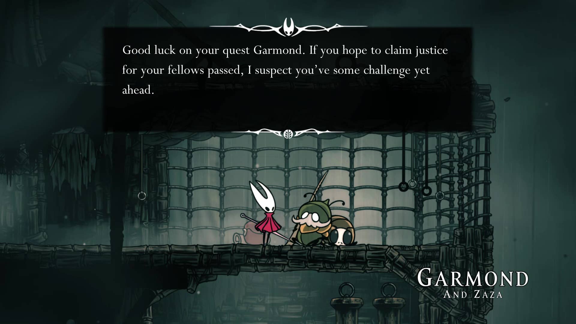 Hollow Knight screenshot: Silkson showing the path through Greymore.