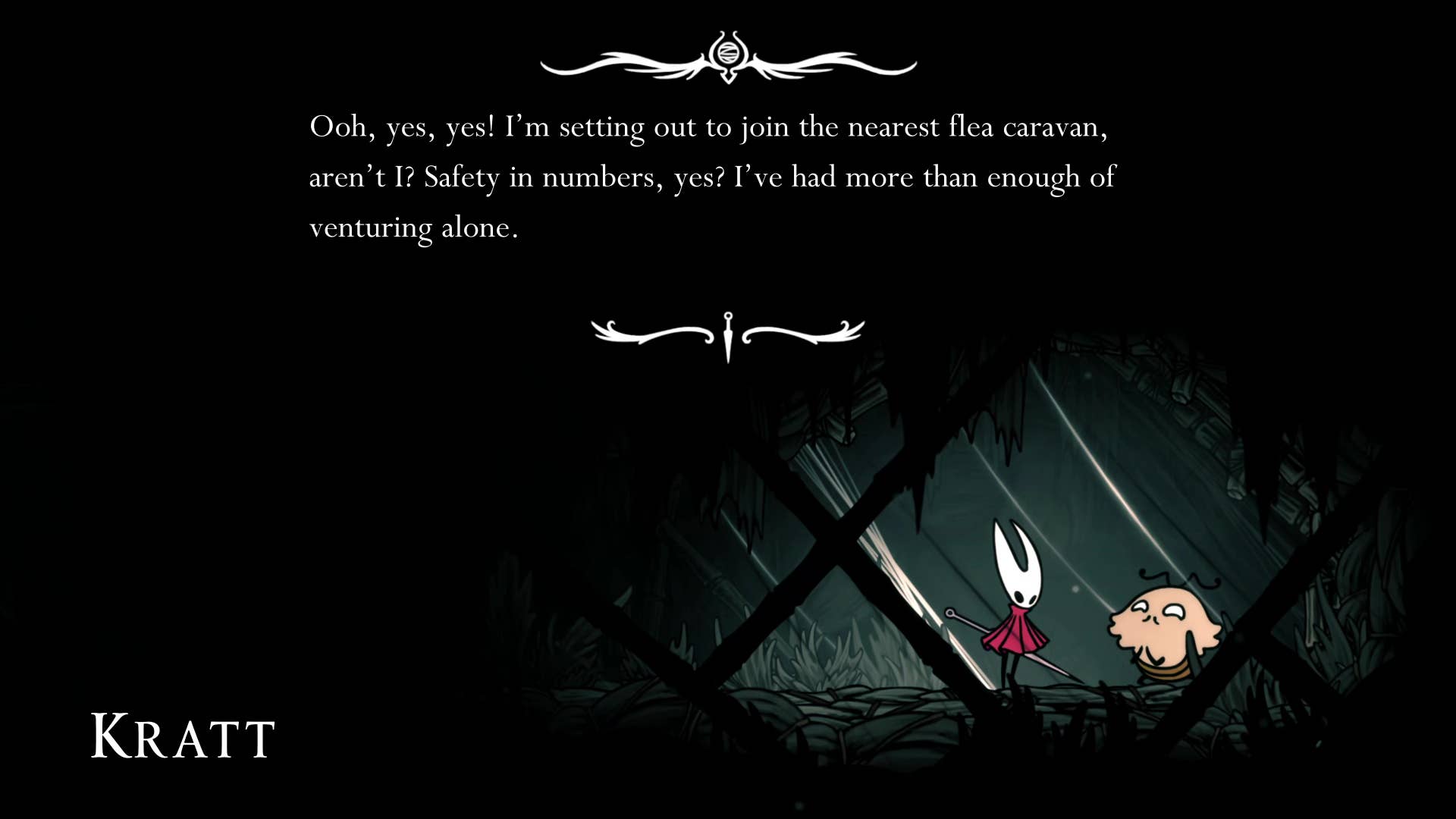 Hollow Knight screenshot: Silkson showing the path through Greymore.