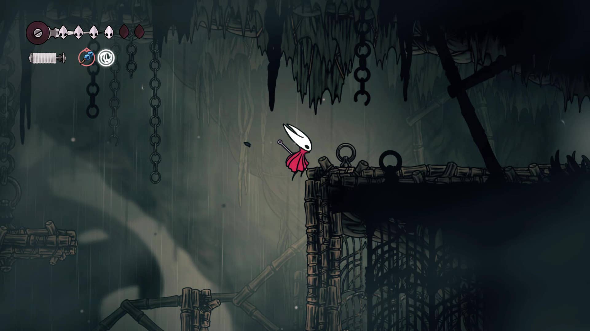 Hollow Knight screenshot: Silkson showing the path through Greymore.