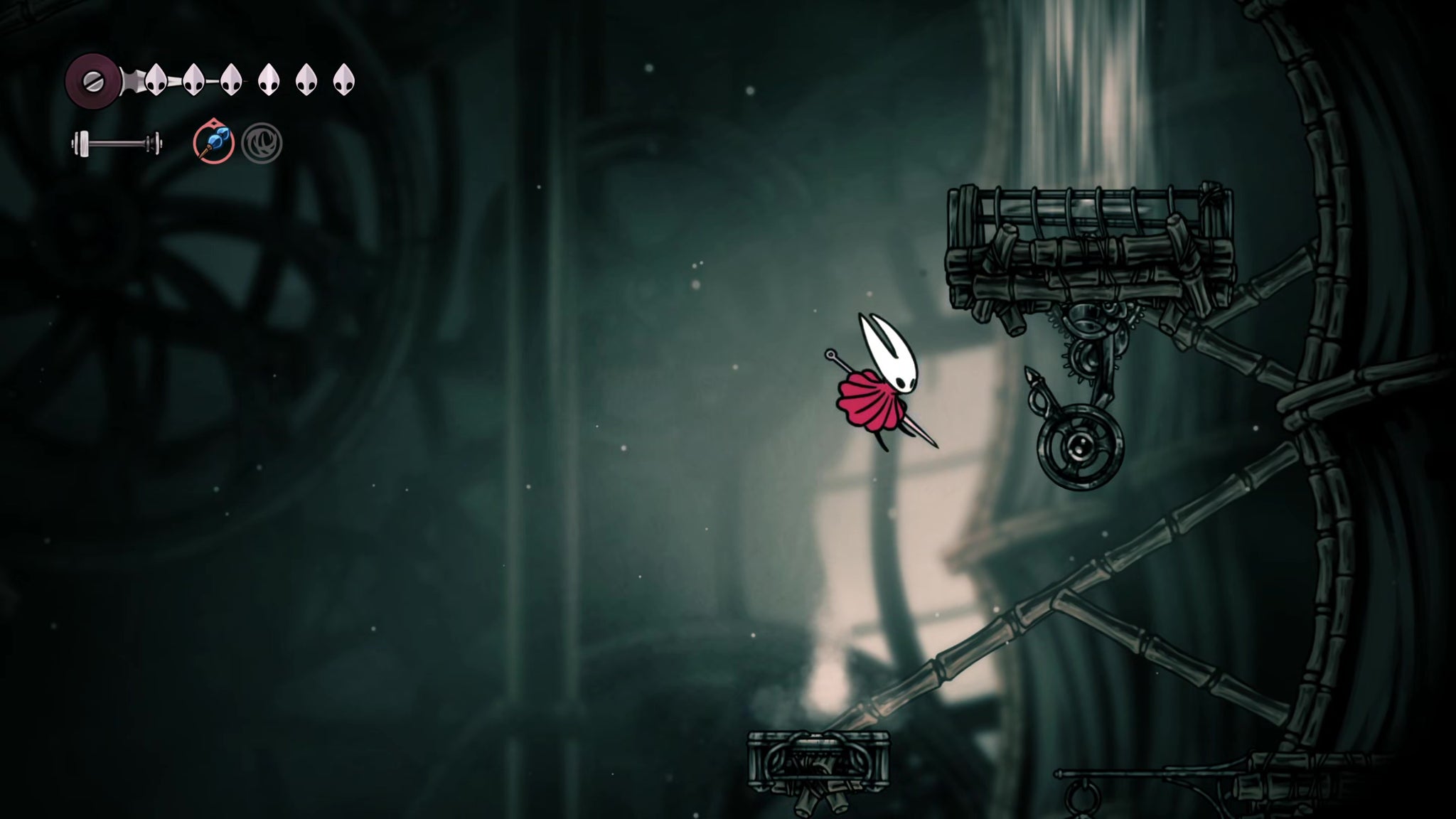 A screenshot of Hollow Knight: Silksong showing the path through Greymoor. - 47