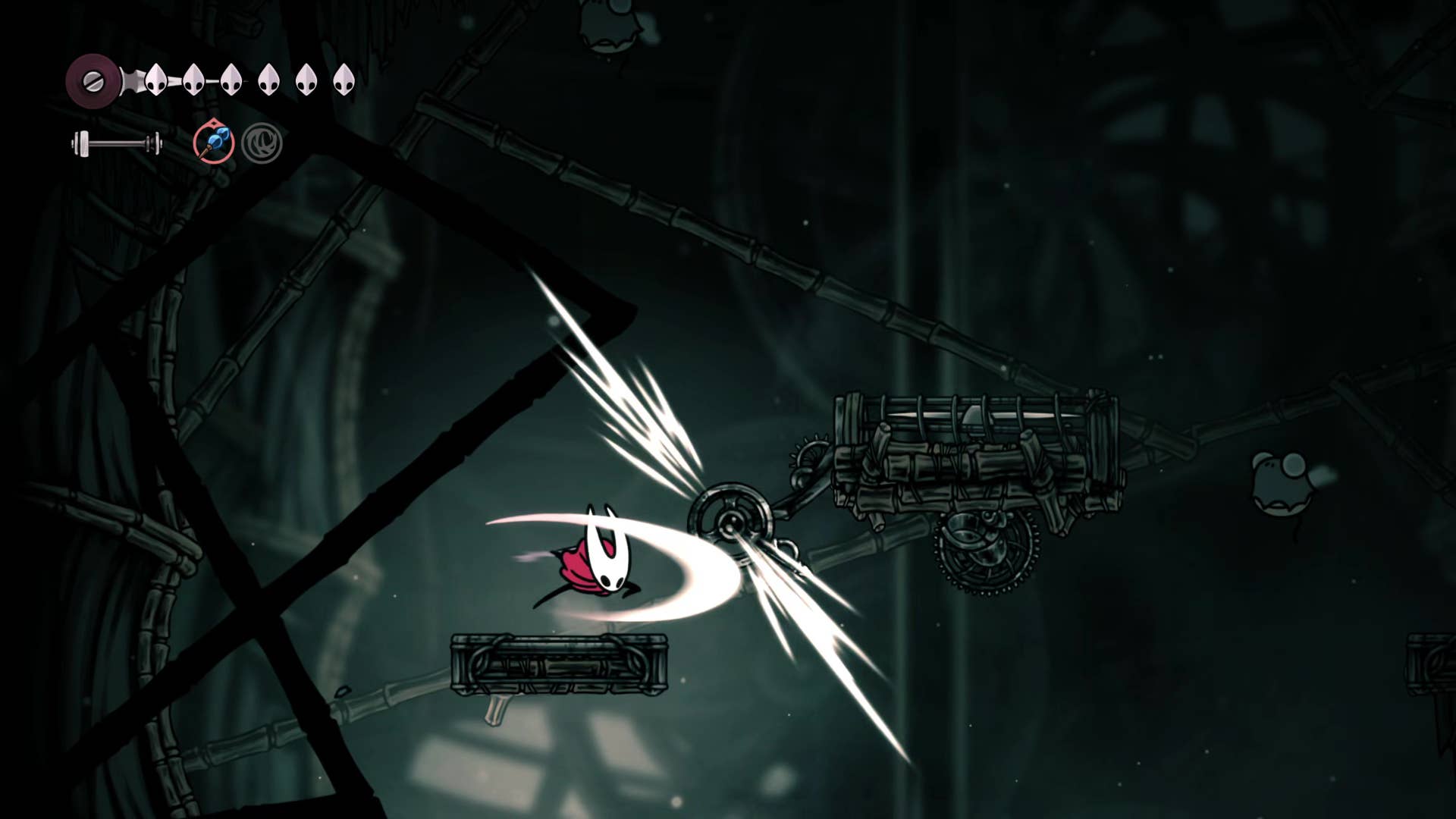 Hollow Knight screenshot: Silkson showing the path through Greymore.