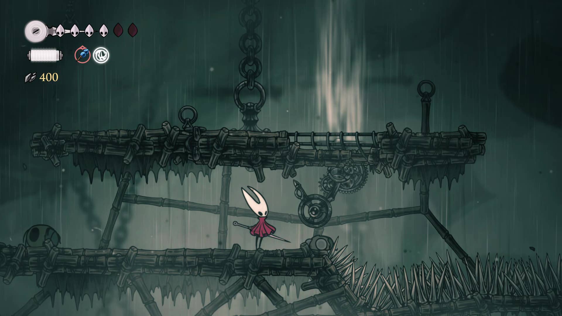 Hollow Knight screenshot: Silkson showing the path through Greymore.