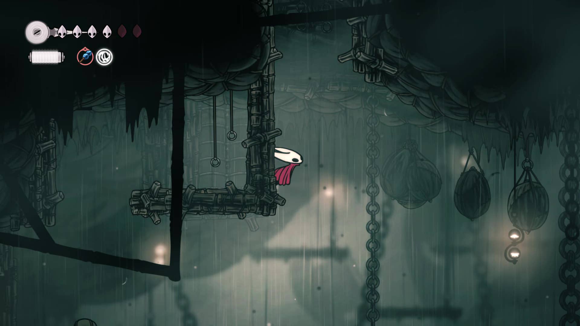 Hollow Knight screenshot: Silkson showing the path through Greymore.