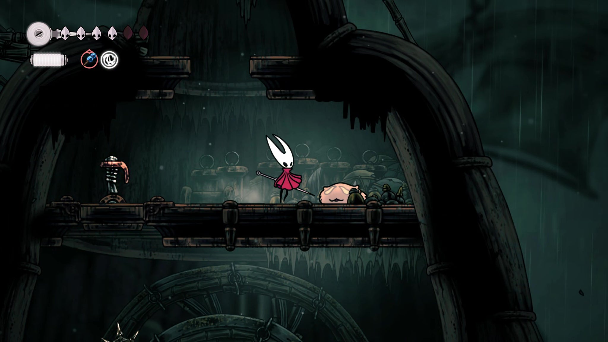 A screenshot of Hollow Knight: Silksong showing the path through Greymoor. - 52