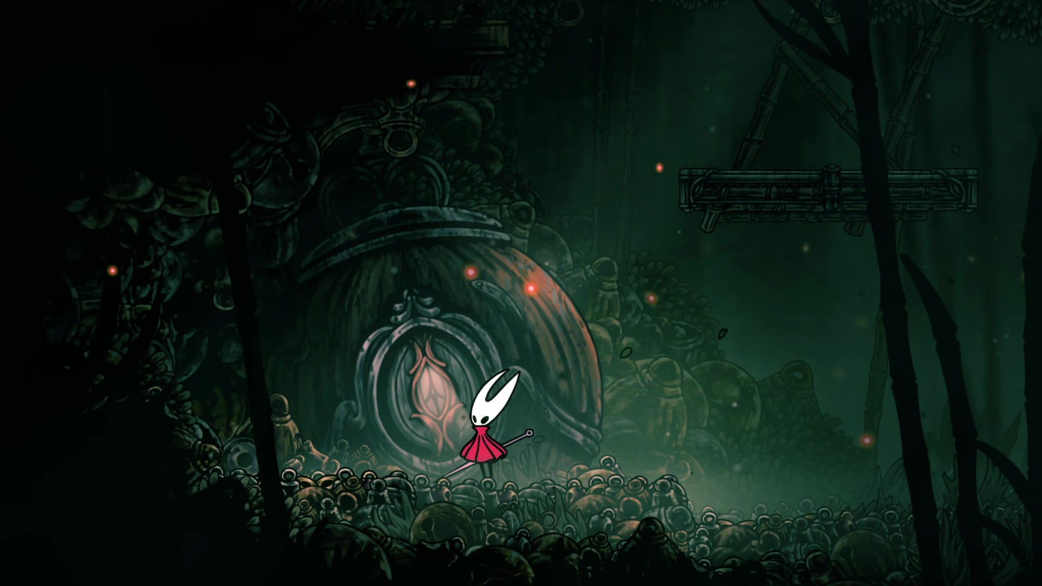 A screenshot of Hollow Knight: Silksong showing the path through Greymoor. - 54