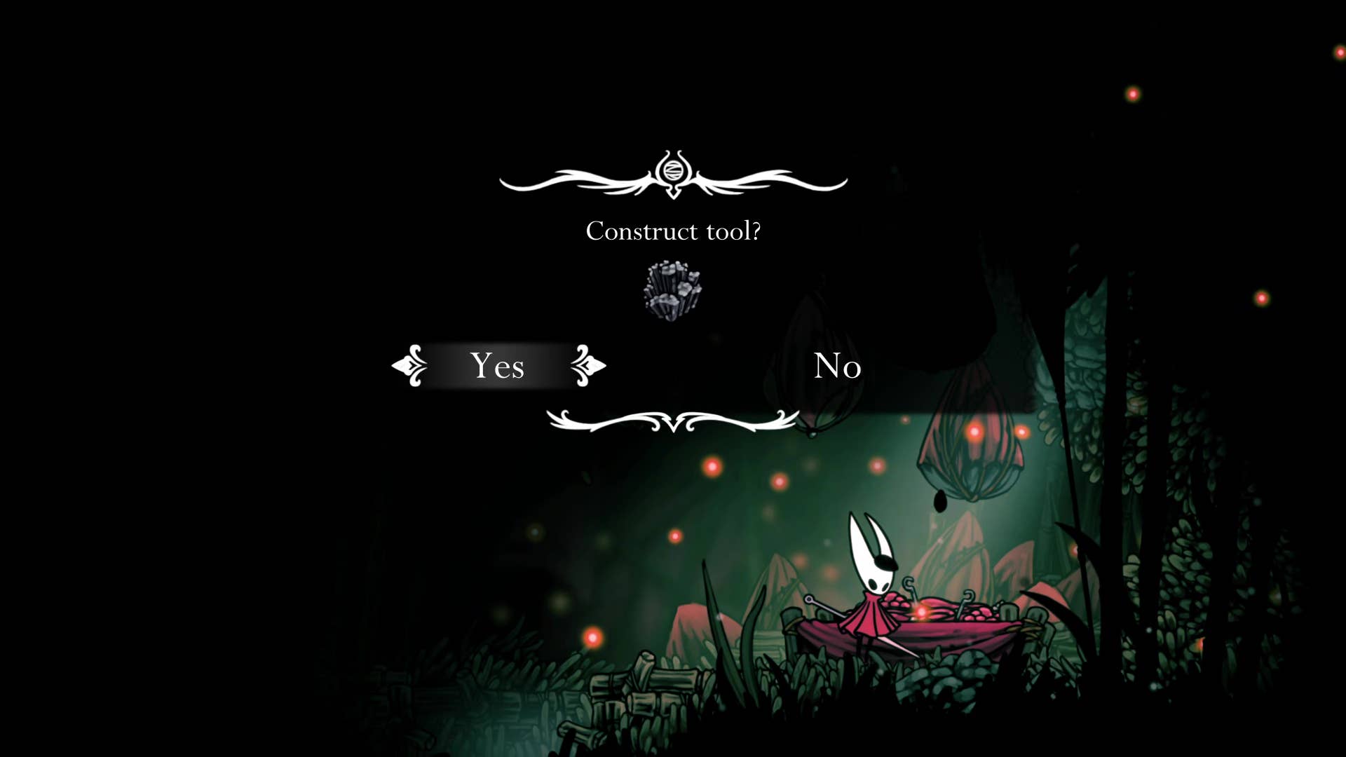Hollow Knight screenshot: Silkson showing the path through Greymore.