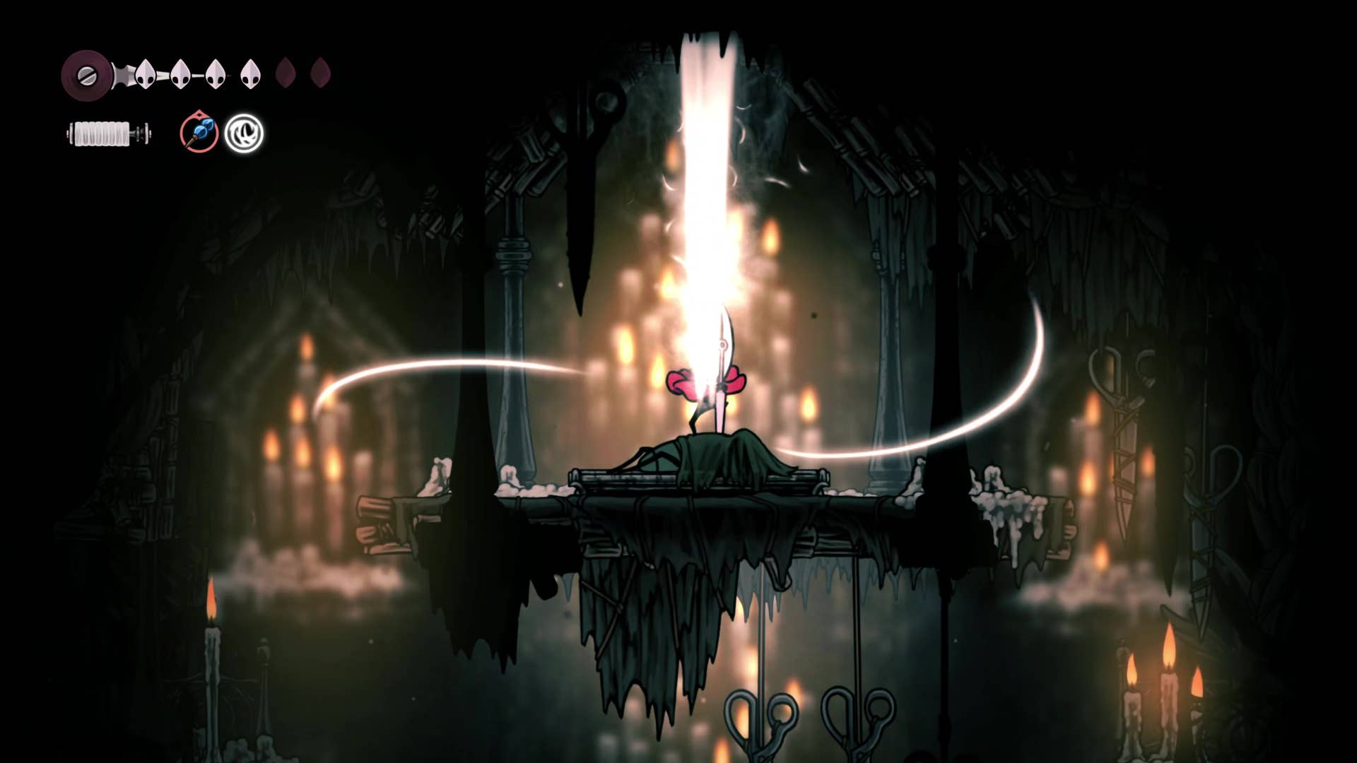 Hollow Knight screenshot: Silkson showing the path through Greymore.