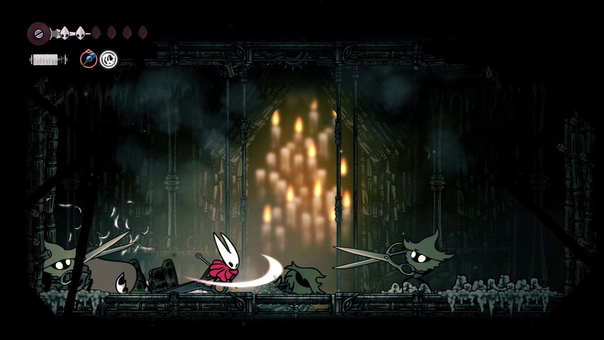 A screenshot of Hollow Knight: Silksong showing the path through Greymoor. - 59