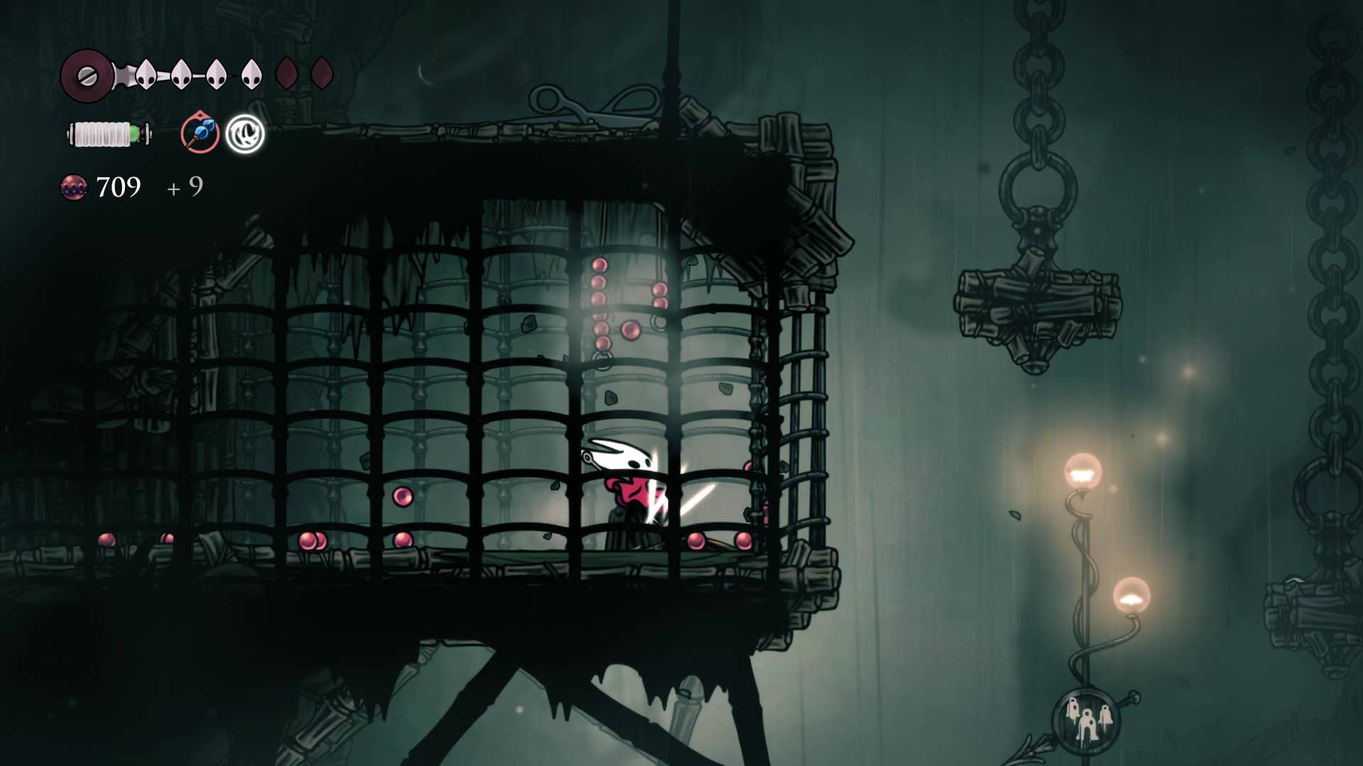 Hollow Knight screenshot: Silkson showing the path through Greymore.