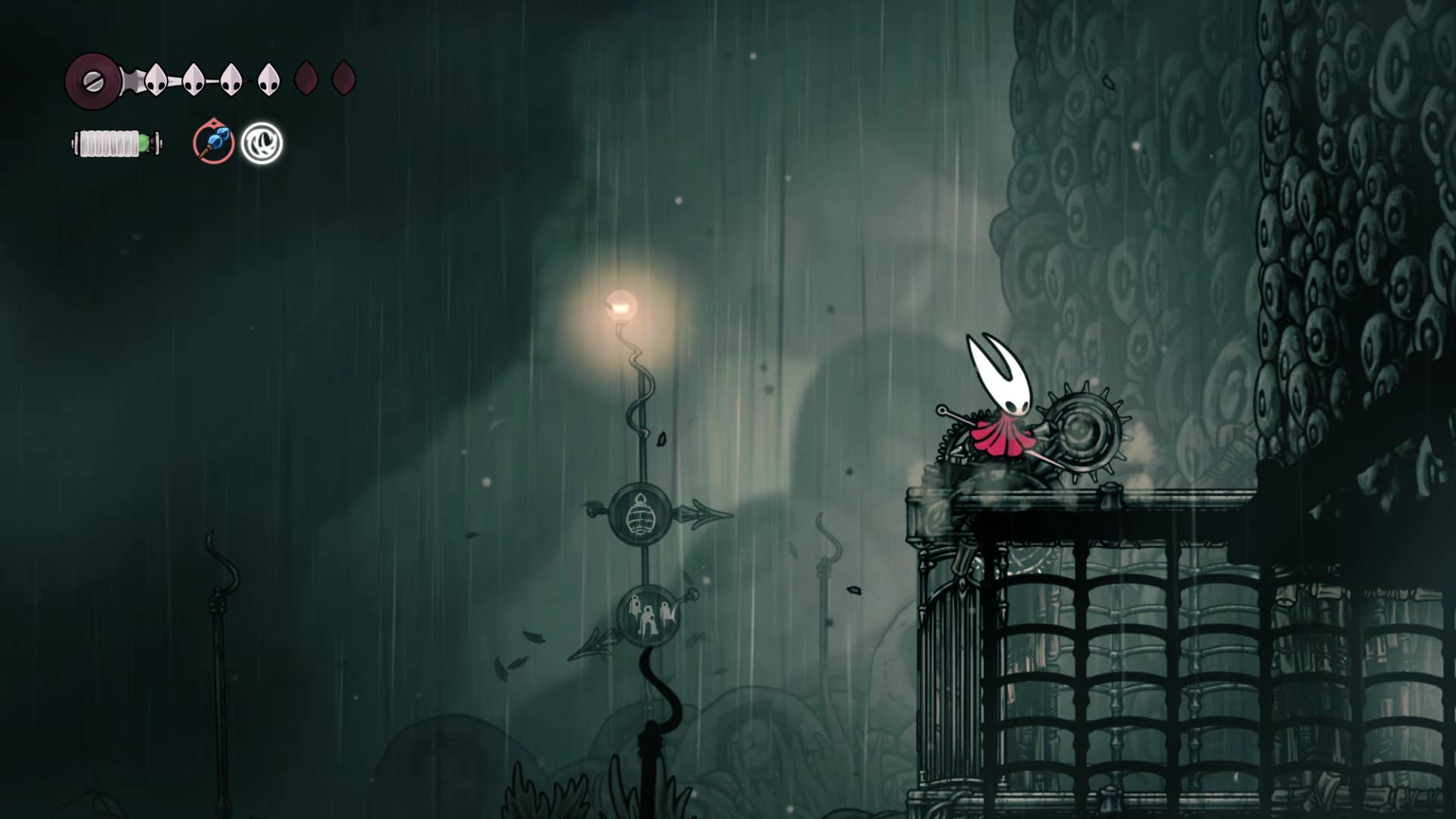 Hollow Knight screenshot: Silkson showing the path through Greymore.