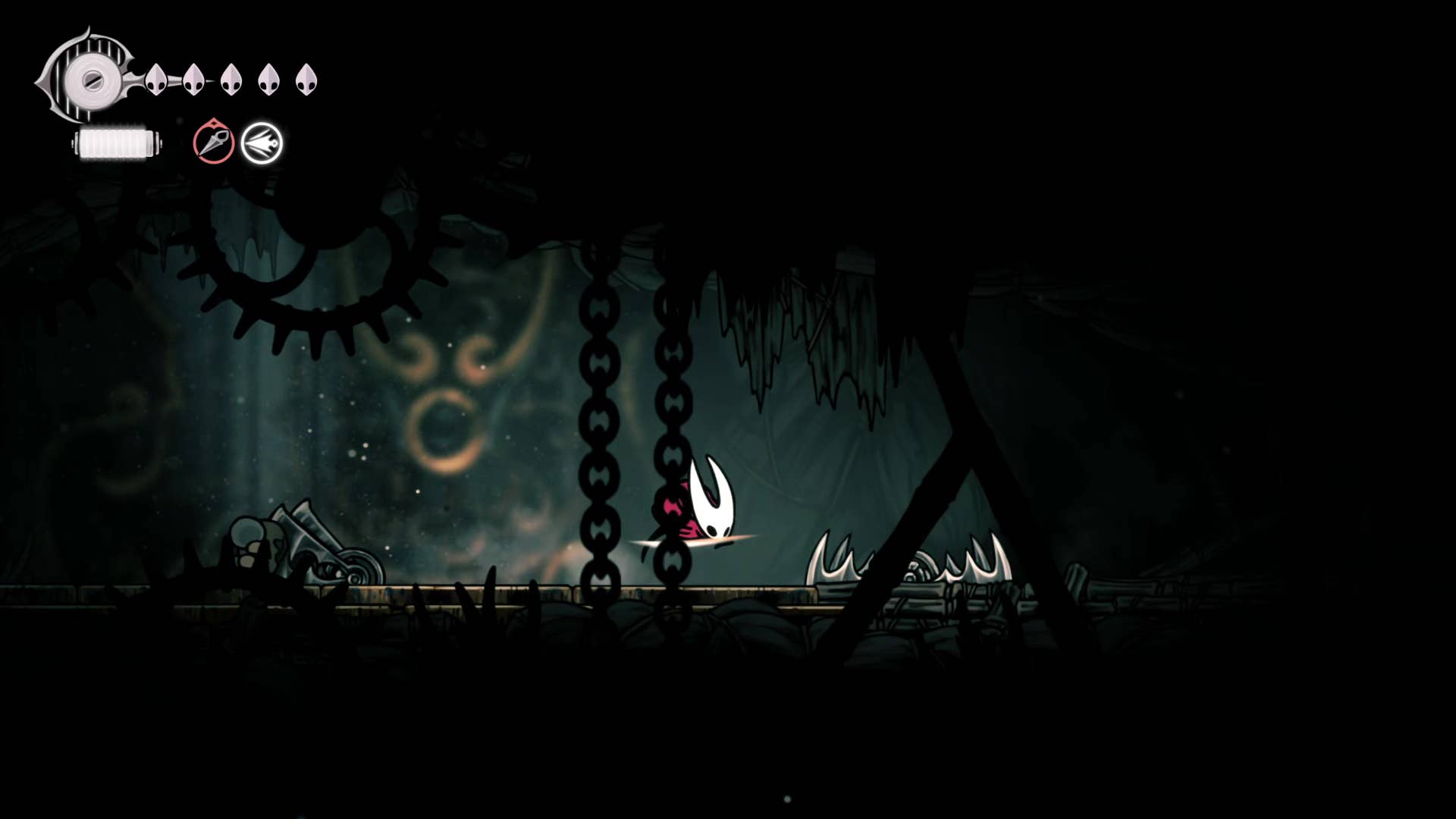 Hollow Knight screenshot: Silkson showing the path through Greymore.