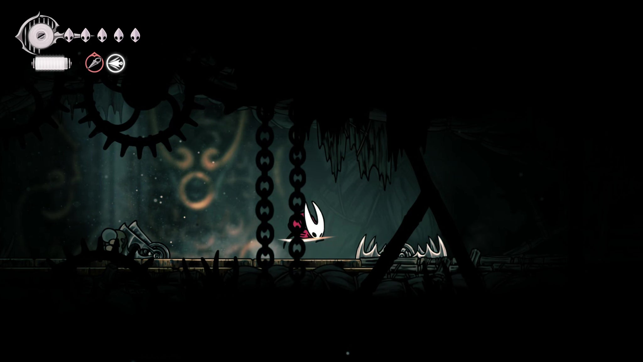 A screenshot of Hollow Knight: Silksong showing the path through Greymoor. - 62