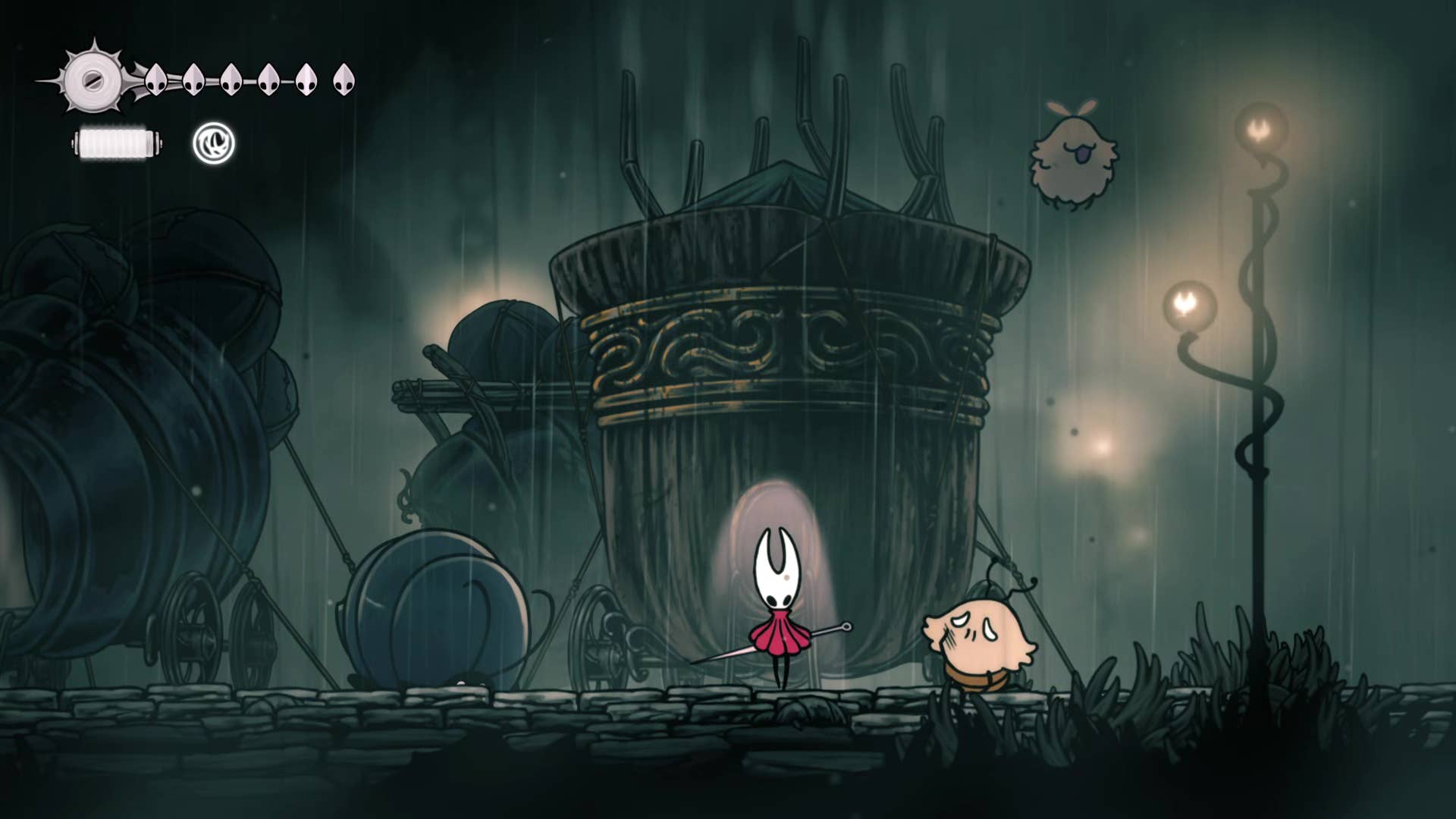 Hollow Knight screenshot: Silkson showing the path through Greymore.