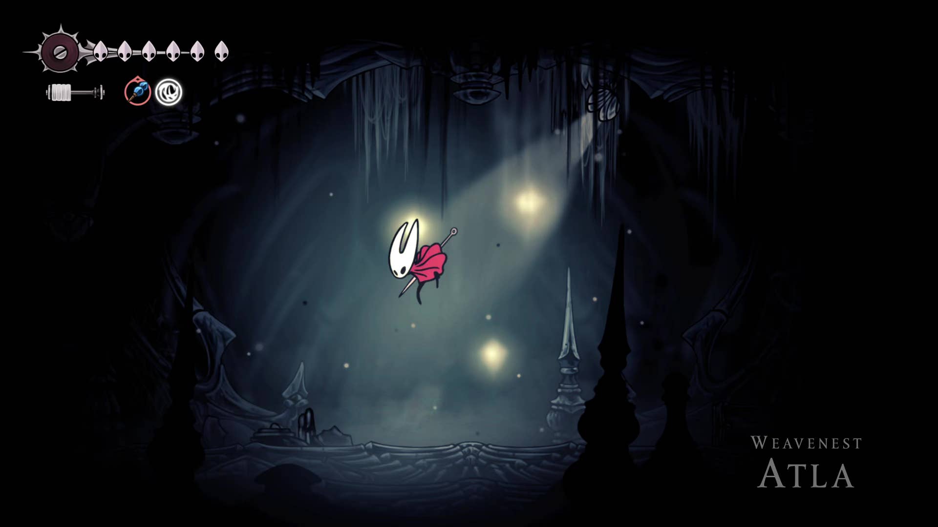 Hollow Knight screenshot: Silkson shows the path through Weavenest Atla.