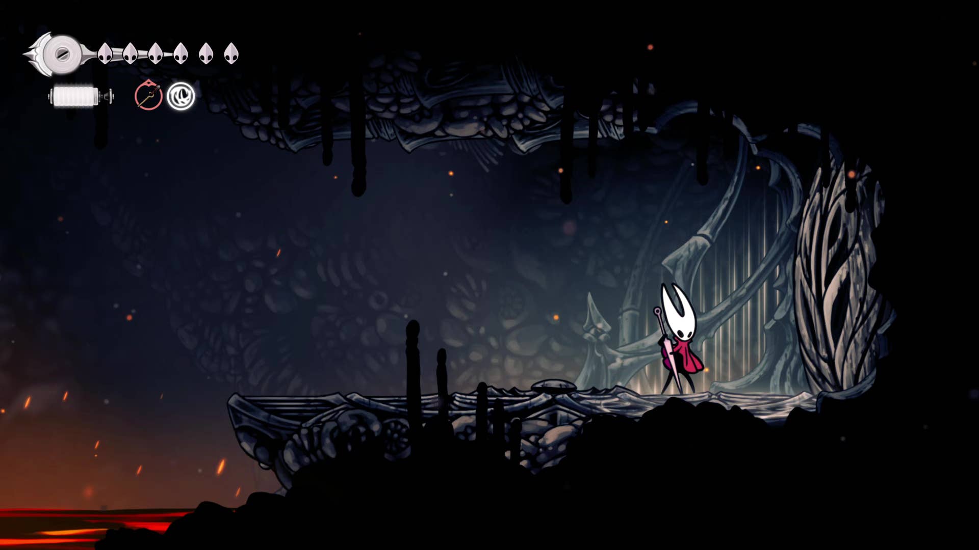 Screenshot of the Hollow Knight: Silkson shows the path through Weavenest Cindril.