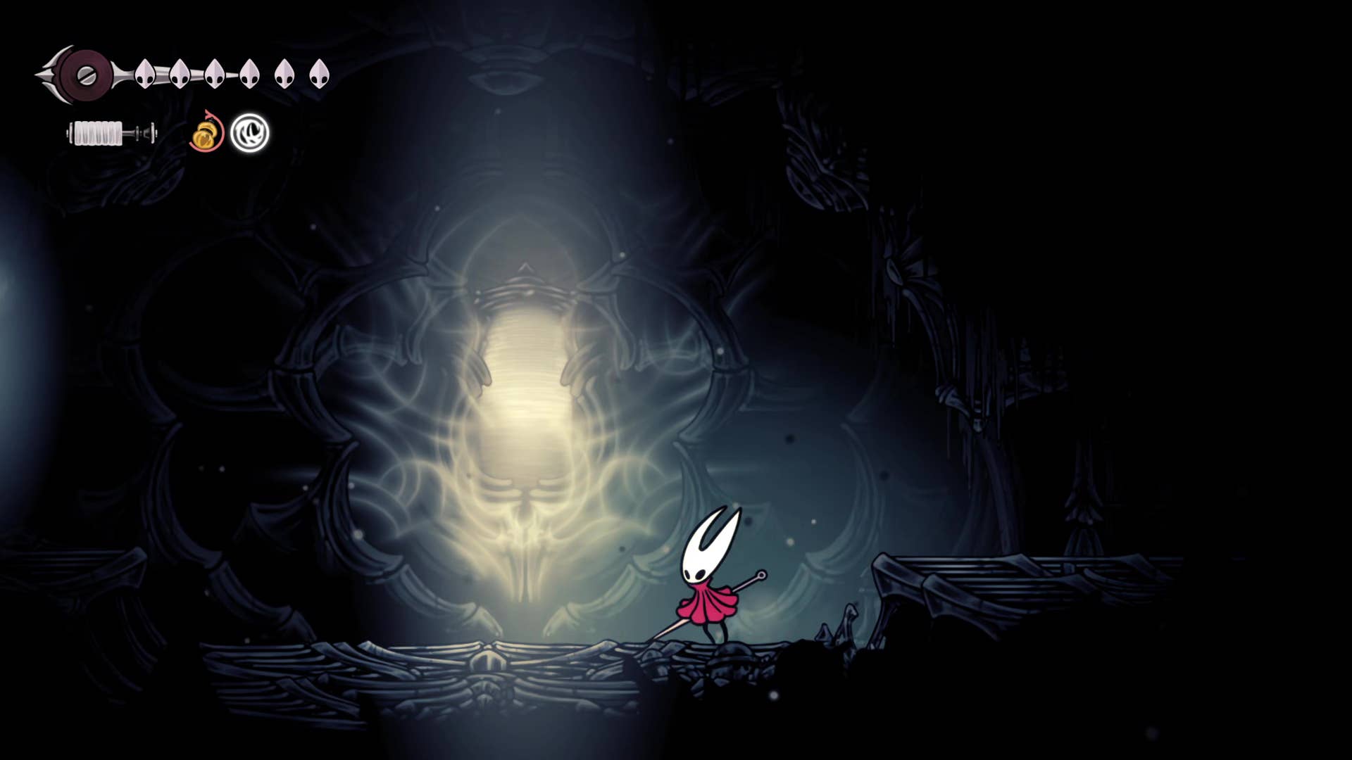Screenshot of the Hollow Knight: Silkson shows the path through Weavenest Cindril.