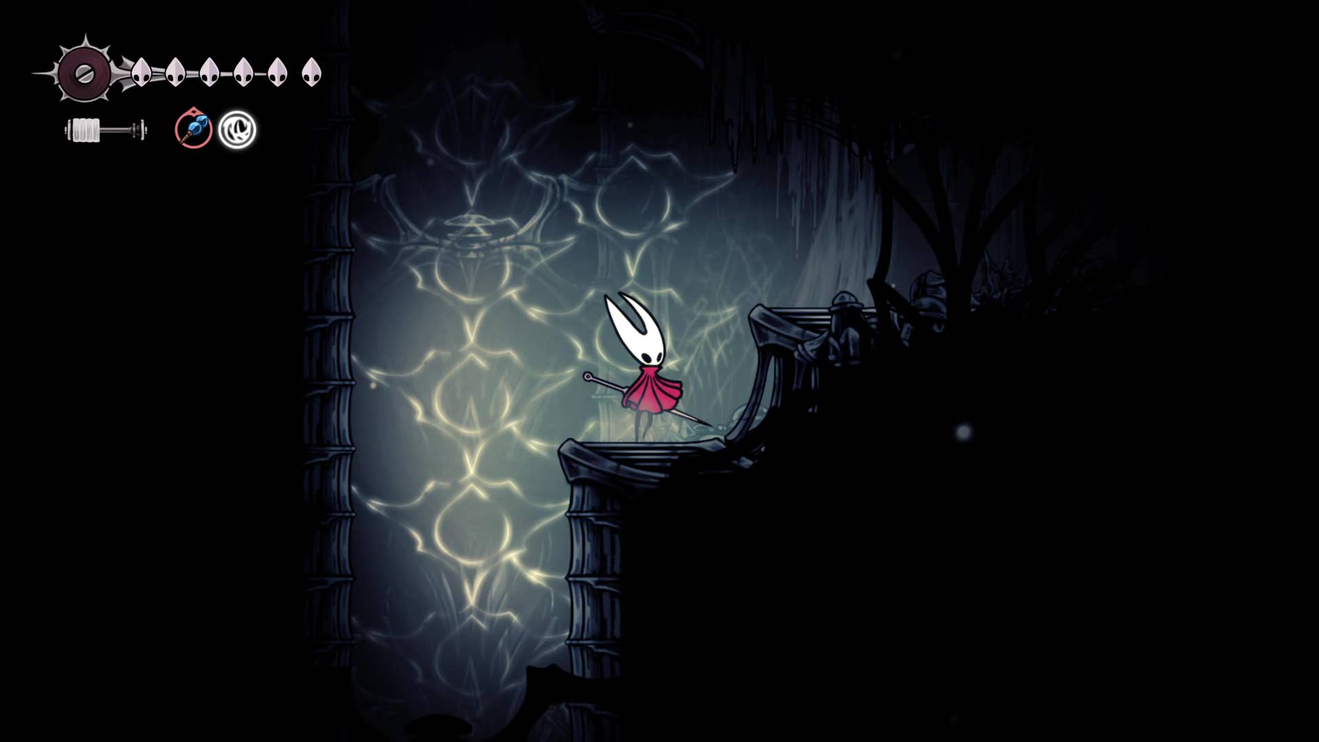 Hollow Knight screenshot: Silkson shows the path through Weavenest Atla.