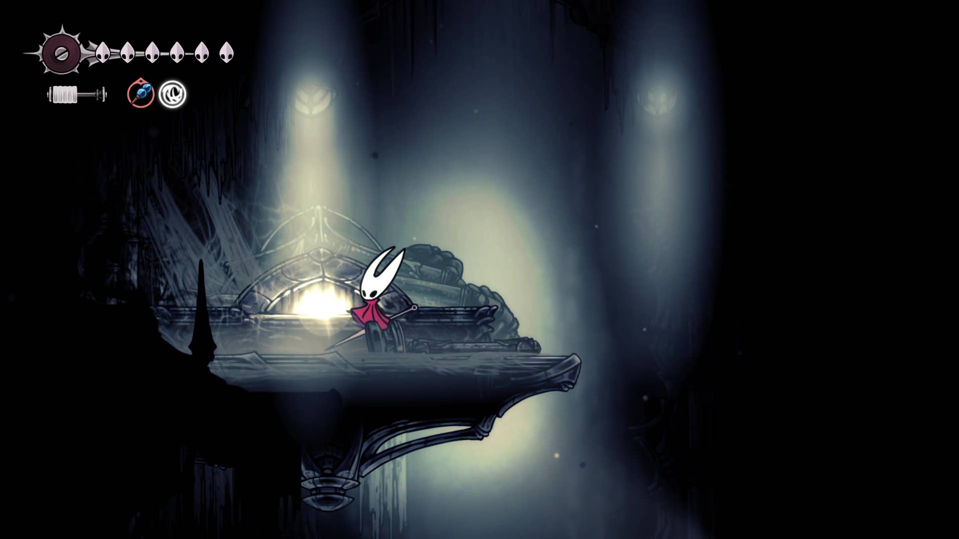 Hollow Knight screenshot: Silkson shows the path through Weavenest Atla.